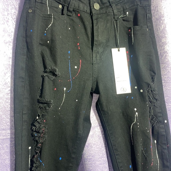 Black Blue Topic Pants w/ Paint - Picture 5 of 11